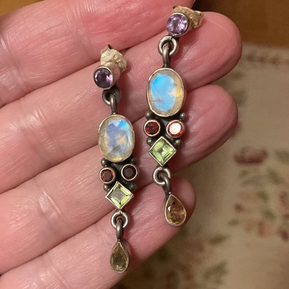 NWOT Sterling Silver 925 Multicolor Semi-Precious Stone Stud Earrings